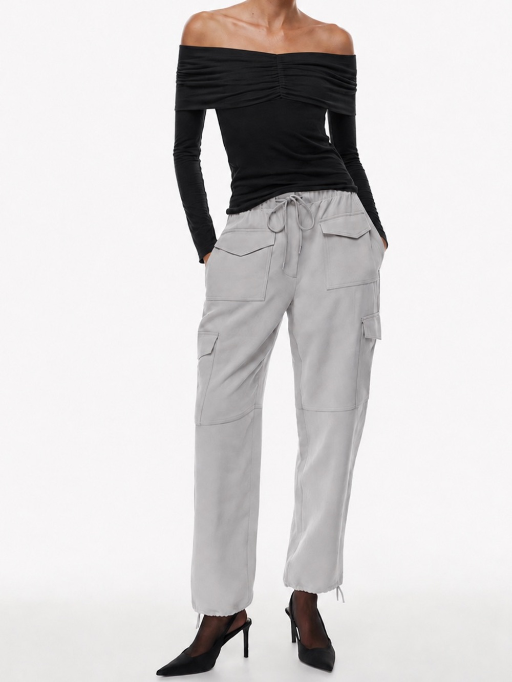 Wilfred Mercy Cargo Pants Blush Grey Size 2 Utility Drawstring